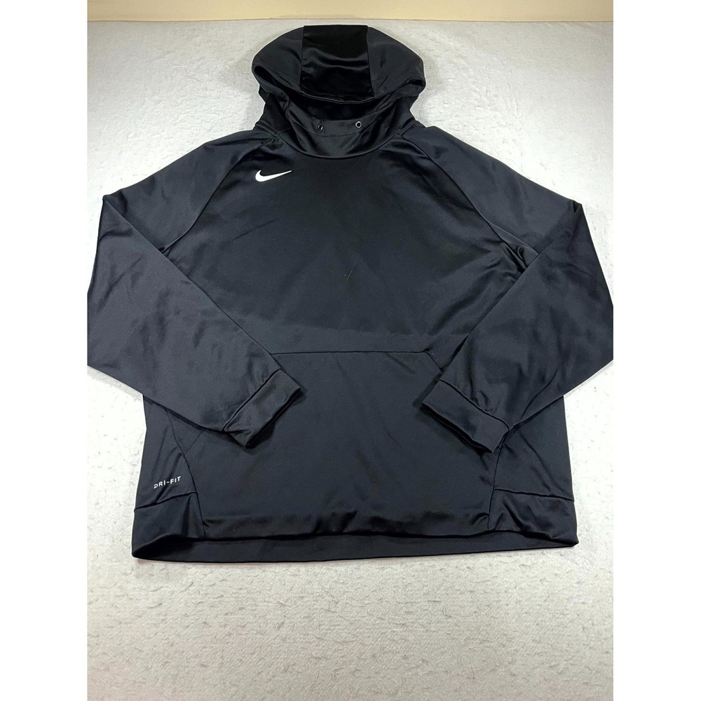 Nike Dri Fit Hoodie Mens 2XL Black Fleece Lined Raglan Sleeve Pullover Thermal - Picture 1 of 11